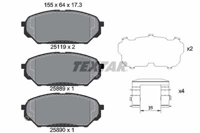 Комплект тормозных колодок, дисковый тормоз TEXTAR 2511901 для HYUNDAI ix55