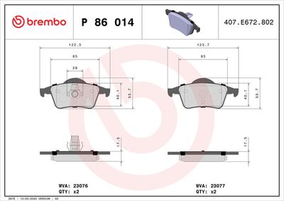 BREMBO Bremsbelagsatz, Scheibenbremse PRIME LINE (P 86 014)