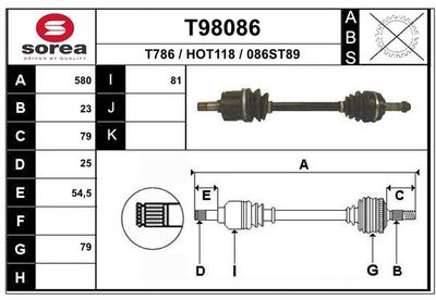 Приводной вал EAI T98086 для HONDA CRX