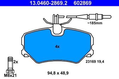 Комплект тормозных колодок, дисковый тормоз ATE 13.0460-2869.2 для PEUGEOT 306