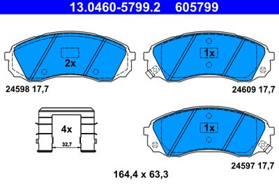 Комплект тормозных колодок, дисковый тормоз ATE 13.0460-5799.2 для KIA CARNIVAL