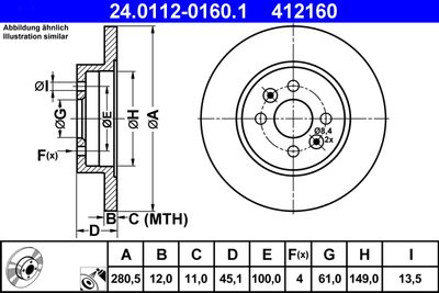 Тормозной диск ATE 24.0112-0160.1 для RENAULT KANGOO