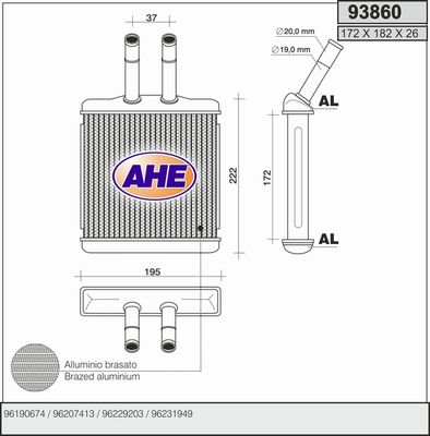 AHE 93860 Радиатор печки  для DAEWOO LANOS (Деу Ланос)