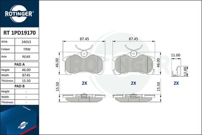комплект спирачно феродо, дискови спирачки ROTINGER