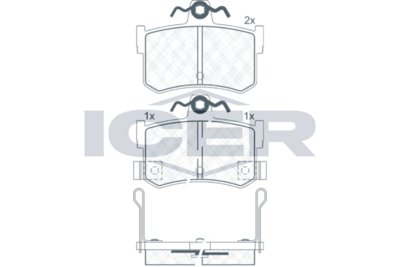 комплект спирачно феродо, дискови спирачки ICER 180995