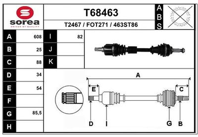 EAI T68463 Полуось в сборе для FORD FOCUS I (DAW, DBW) ST170