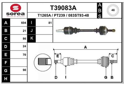 EAI T39083A Полуось в сборе для PEUGEOT (Пежо)