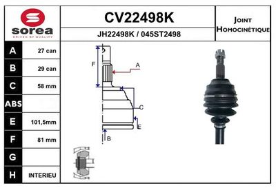 GELENKSATZ ANTRIEBSWELLE EAI CV22498K