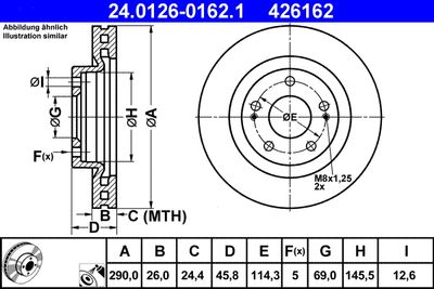 Тормозной диск ATE 24.0126-0162.1 для MITSUBISHI GRANDIS