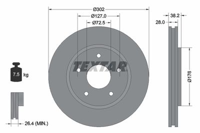 Тормозной диск TEXTAR 92181503 для CHRYSLER GRAND VOYAGER