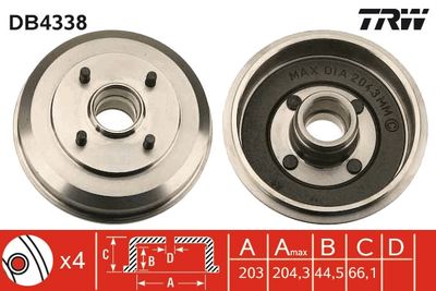 Тормозной барабан TRW DB4338 для FORD FOCUS