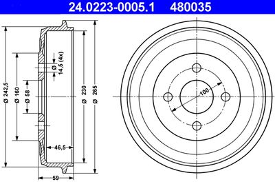 Тормозной барабан ATE 24.0223-0005.1 для BMW 1502-2002