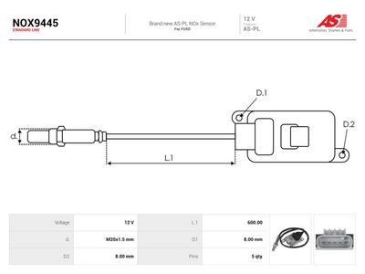 NOx-érzékelő, karbamid-befecskendezés AS-PL NOX9445 for FORD