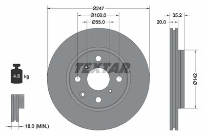 TEXTAR 92141903 Тормозные диски  для PEUGEOT 107 (Пежо 107)