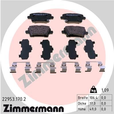 ZIMMERMANN Bremsbelagsatz, Scheibenbremse (22953.170.2)