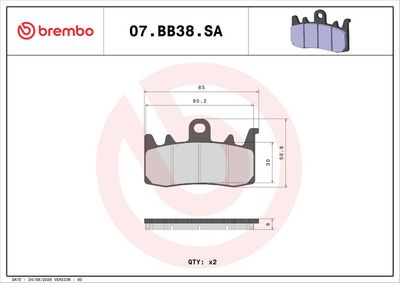 Bromsbeläggssats, skivbroms BREMBO 07BB38SA