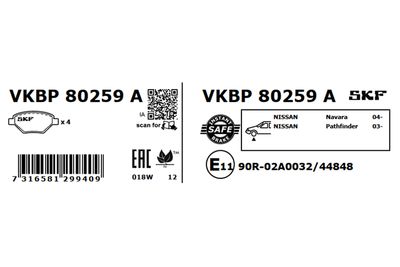 Brake Pad Set, disc brake VKBP 80259 A