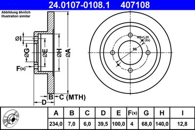 Тормозной диск ATE 24.0107-0108.1 для NISSAN SUNNY