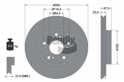 Тормозной диск BENDIX Braking BDS1392 для BYD G6