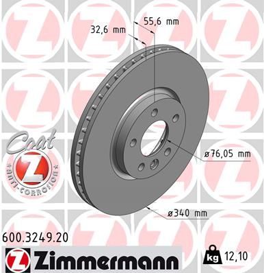 Тормозной диск ZIMMERMANN 600.3249.20 для BENTLEY CONTINENTAL