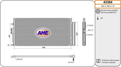 Конденсатор, кондиционер AHE 43364 для ABARTH 500C