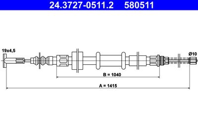 Тросик, cтояночный тормоз ATE 24.3727-0511.2 для LANCIA DELTA