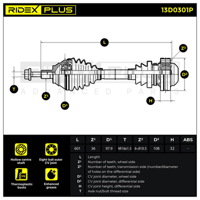 полуоска RIDEX 13D0301P