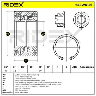 комплект колесен лагер RIDEX 654W0126