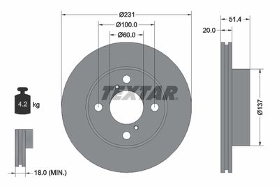 Тормозной диск TEXTAR 92204100 для SUZUKI ALTO