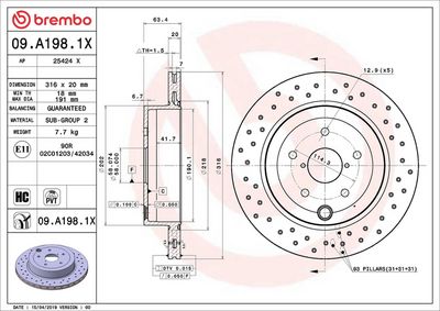 BREMSSCHEIBE BREMBO 09A1981X 1