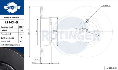 спирачен диск ROTINGER RT 1408-GL