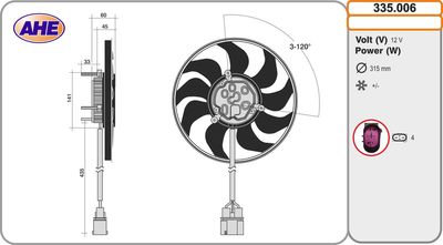 Вентилятор, охлаждение двигателя AHE 335.006 для PORSCHE CAYMAN