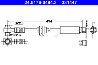 Тормозной шланг ATE 24.5176-0494.3 для SAAB 9-5