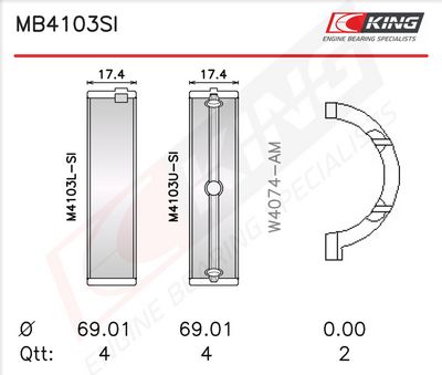 Комплект черупки на лагера на коляновия вал KING MB4103SI0.25