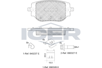 комплект спирачно феродо, дискови спирачки ICER 142415