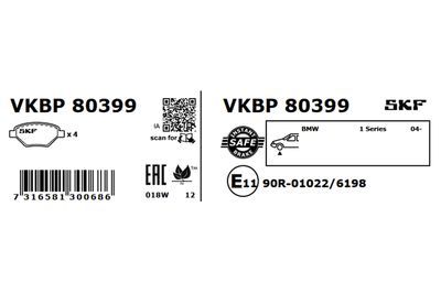 Комплект тормозных колодок, дисковый тормоз VKBP 80399