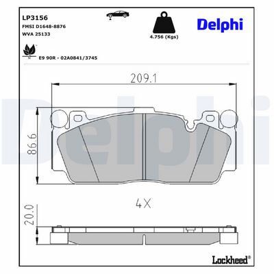 комплект спирачно феродо, дискови спирачки DELPHI