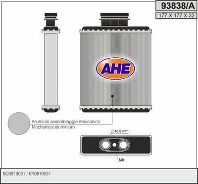 Теплообменник, отопление салона AHE 93838/A для VW FOX