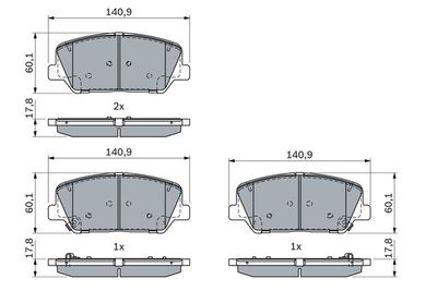 Комплект тормозных колодок, дисковый тормоз BOSCH 0 986 424 491 для HYUNDAI GRANDEUR