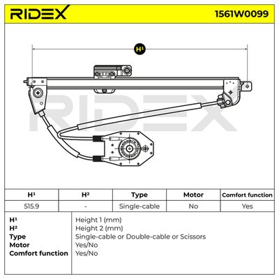 стъклоподемник RIDEX 1561W0099
