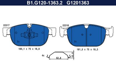 комплект спирачно феродо, дискови спирачки GALFER B1.G120-1363.2