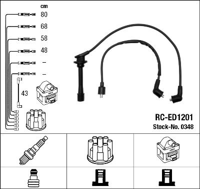 Комплект проводов зажигания NGK 0348 для DAIHATSU APPLAUSE