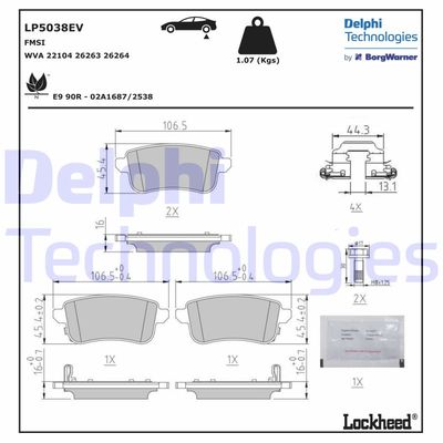 Bromsbeläggssats, skivbroms DELPHI LP5038EV