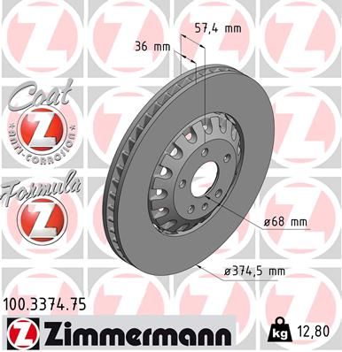 Тормозной диск ZIMMERMANN 100.3374.75 для AUDI E-TRON