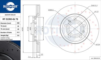 спирачен диск ROTINGER RT 21392-GL T3
