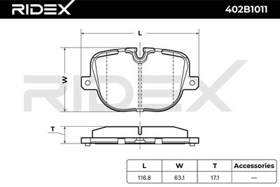 комплект спирачно феродо, дискови спирачки RIDEX 402B1011