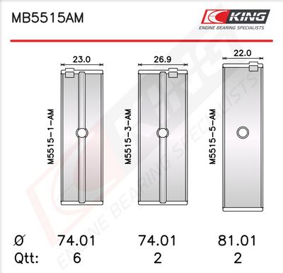 Комплект черупки на лагера на коляновия вал KING MB5515AM0.25
