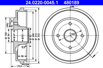Тормозной барабан ATE 24.0220-0045.1 для OPEL AGILA