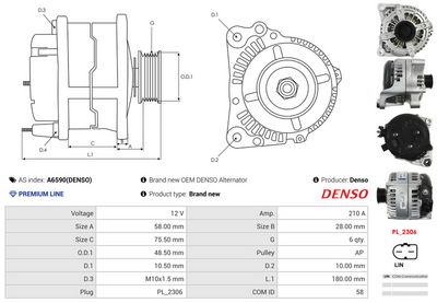 GENERATOR / ALTERNATOR AS-PL A6590DENSO 4