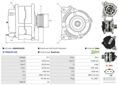 GENERATOR / ALTERNATOR AS-PL A3643VALEO 4